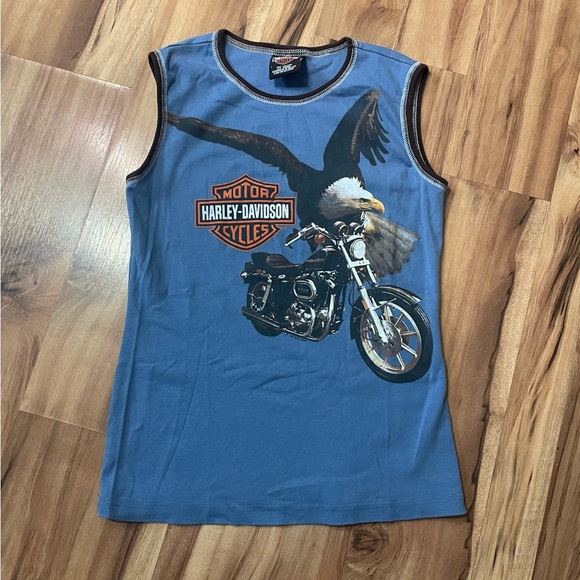 Harley-Davidson Tops - 2006 Y2K Harley-Davidson Blue Tank Top with Eagle and Motorcycle